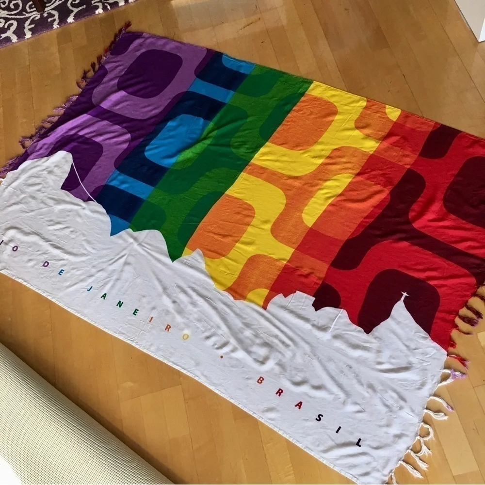 Colorful, Rainbow, Art Deco, Pashmina Style Fringe Wrap Scarf from Brazil